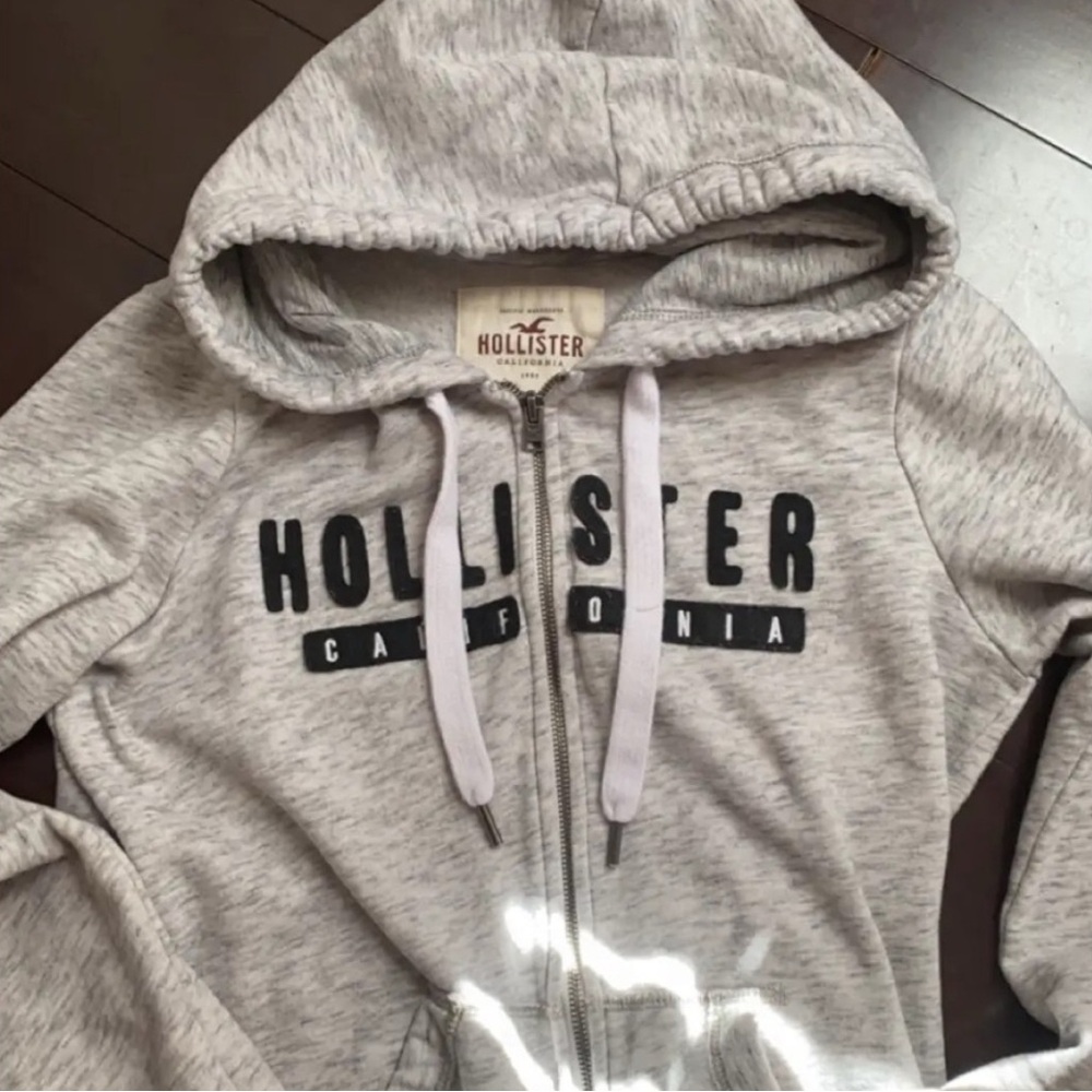 Hollister Light Gray Hoodie with Logo